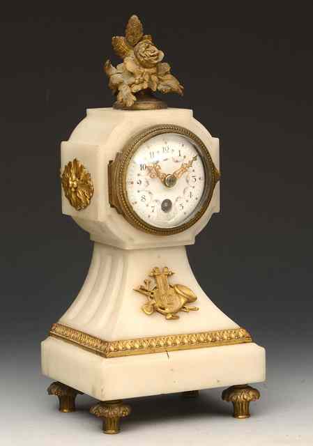 Appraisal: A TH CENTURY FRENCH WHITE MARBLE AND ORMOLU BOUDOIR TIMEPIECE