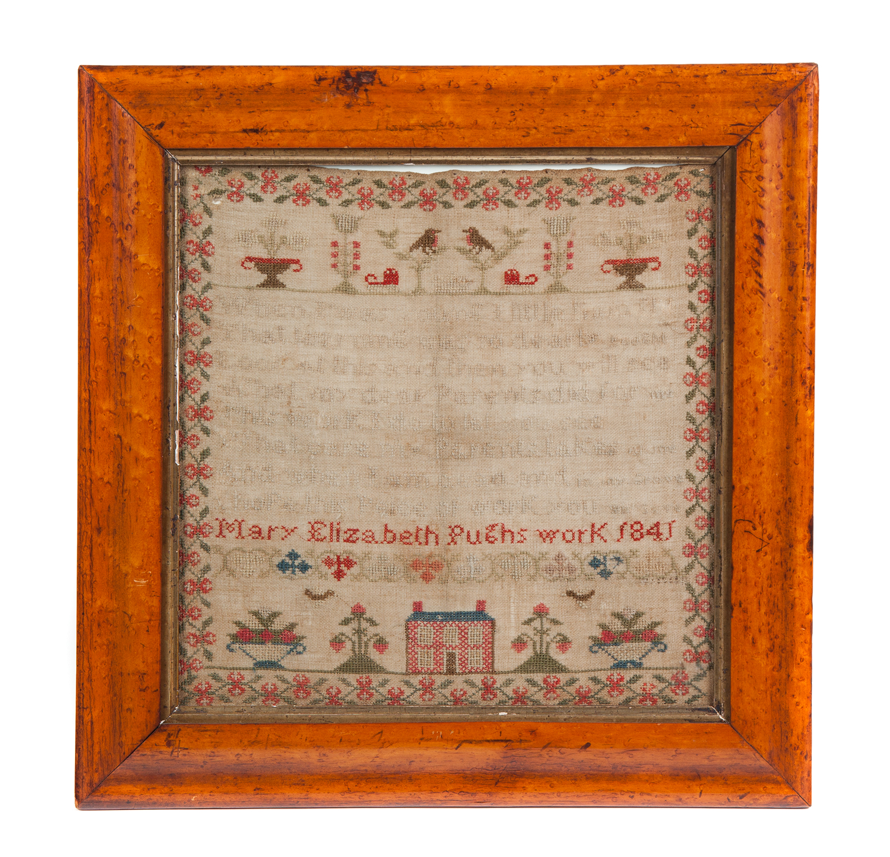 Appraisal: SAMPLER WORK BY MARY ELIZABETH PUGH DATED Floral border and