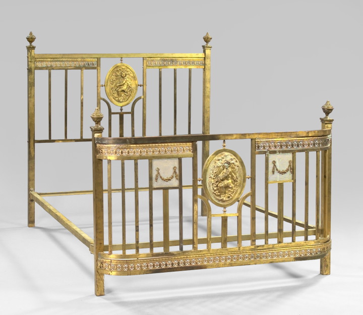 Appraisal: Ornate Late Victorian Cast-Brass Bedstead late th century the headboard