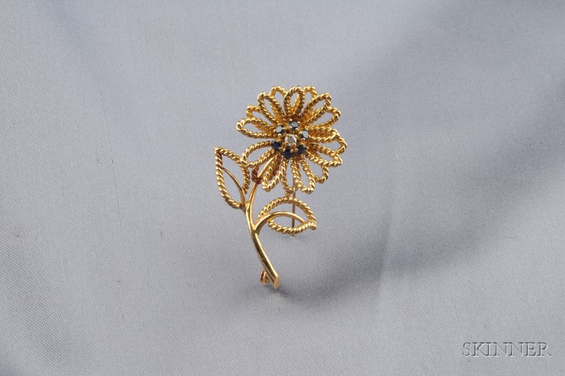 Appraisal: kt Gold Sapphire and Diamond Flower Brooch Tiffany Co with