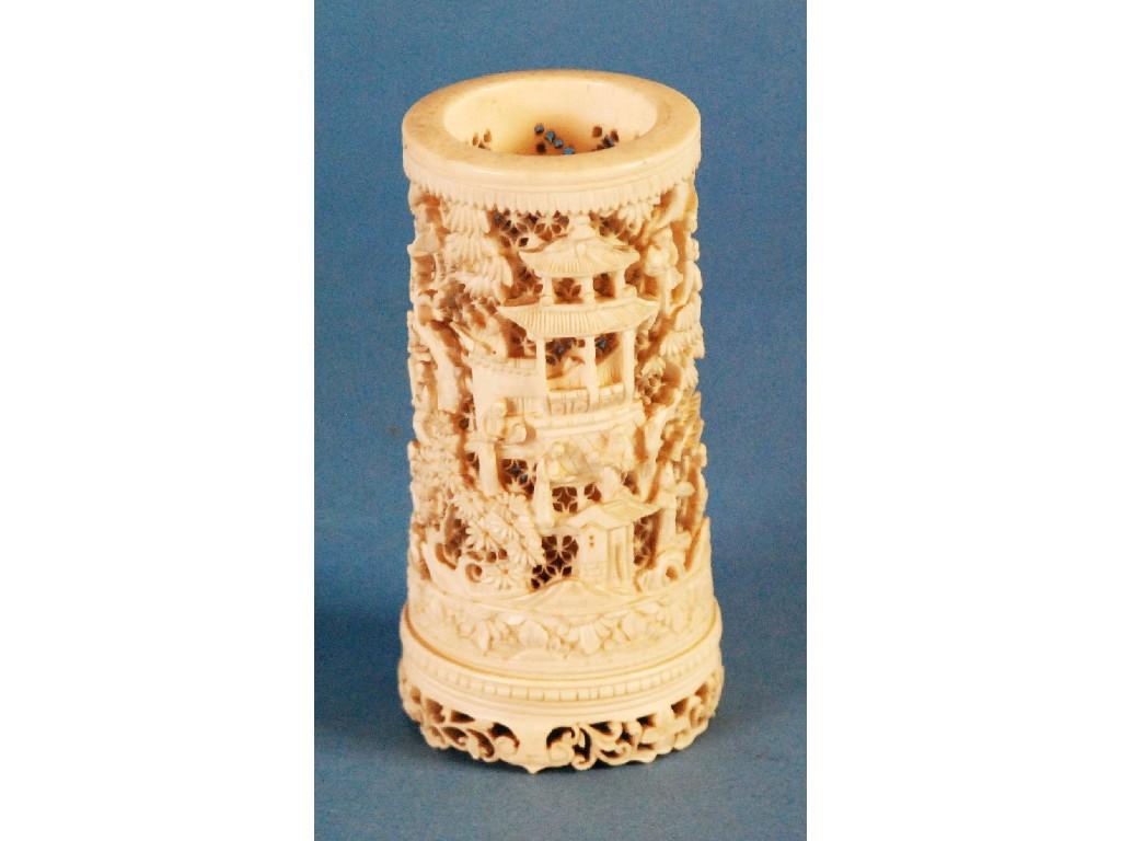 Appraisal: LATE NINETEENTH CENTURY CHINESE CARVED AND PIERCED IVORY TUSK VASE