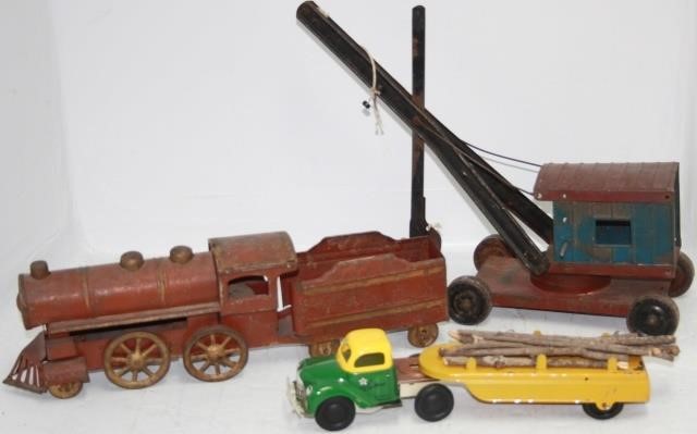 Appraisal: LOT OF METAL TRAIN AND TRUCK TOYS TO INCLUDE STEAM