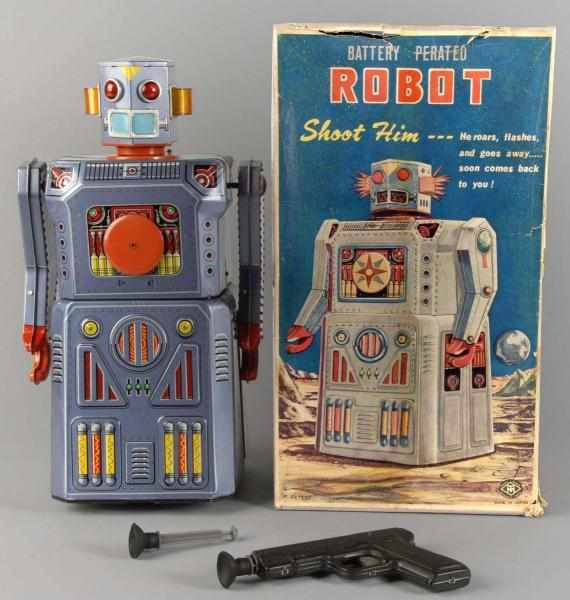 Appraisal: Tin Litho Target Robot Battery-Operated Toy Description Japanese Working Made