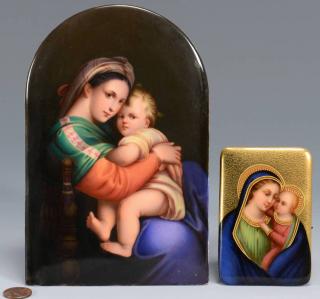 Appraisal: Two Madonna Porcelain Plaques attrib German Two hand painted porcelain