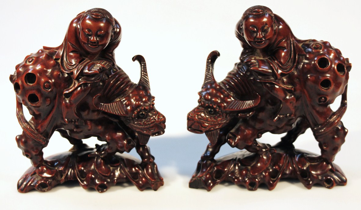 Appraisal: A pair of Chinese Republican period hardwood figures of buffalo