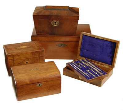 Appraisal: Three th century tea caddies in rosewood walnut and mahogany