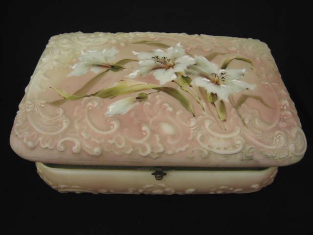 Appraisal: Large Wavecrest Art Glass Dresser Box floral with rococo raised