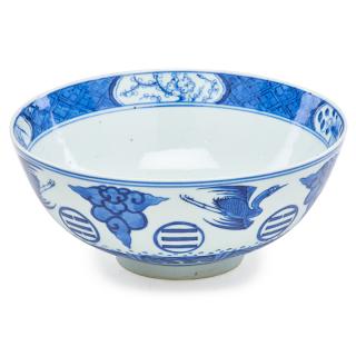 Appraisal: KANGXI BLUE AND WHITE PORCELAIN BOWL Trigram and crane decoration