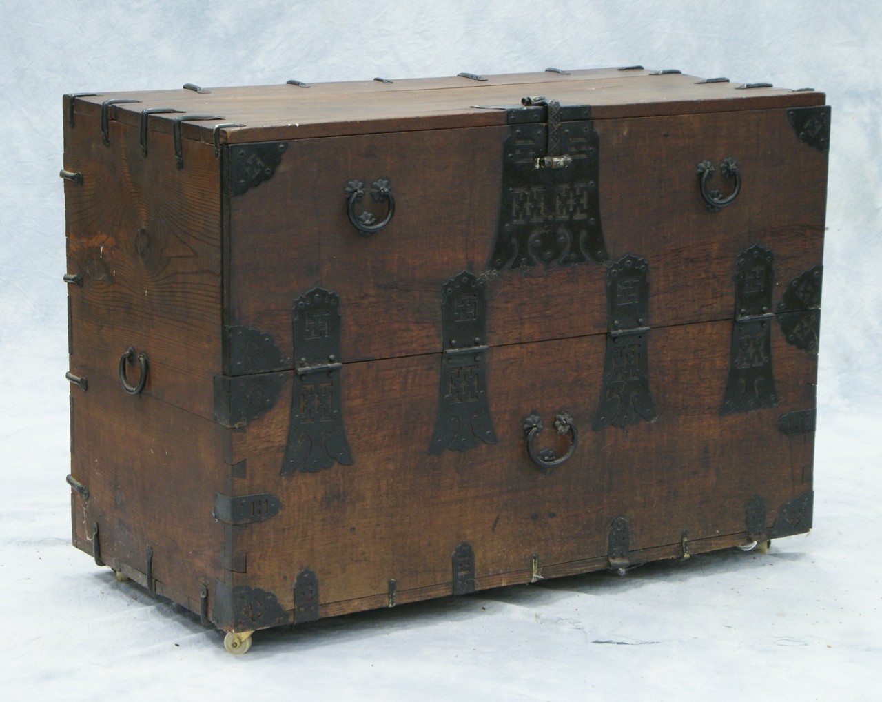 Appraisal: Korean wedding chest w extensive wrought iron mounts w h