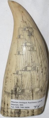 Appraisal: TH CENTURY SCRIMSHAWED WHALE S TOOTH DEPICTING A WHALER ON