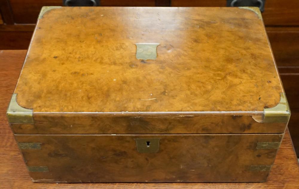 Appraisal: Victorian Brass Mounted Burl Walnut Lap Desk H in cm