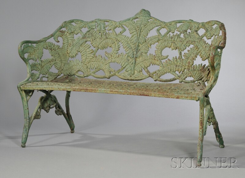 Appraisal: Green-painted Cast Iron Garden Settee possibly J W Fiske or