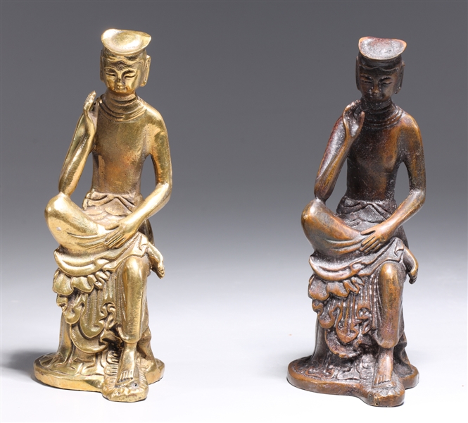 Appraisal: Two antique Korean bronze Buddha figures one with allover gilt