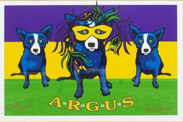 Appraisal: Framed serigraph silkscreen on paper Blue Dog Argus signed lower