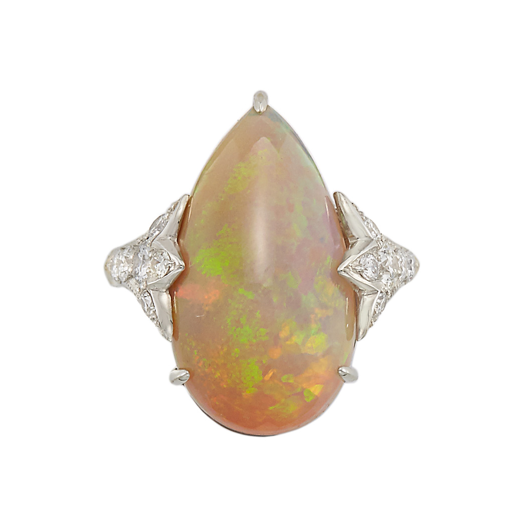 Appraisal: Two-Color Gold Opal and Diamond Ring Yellow white gold one