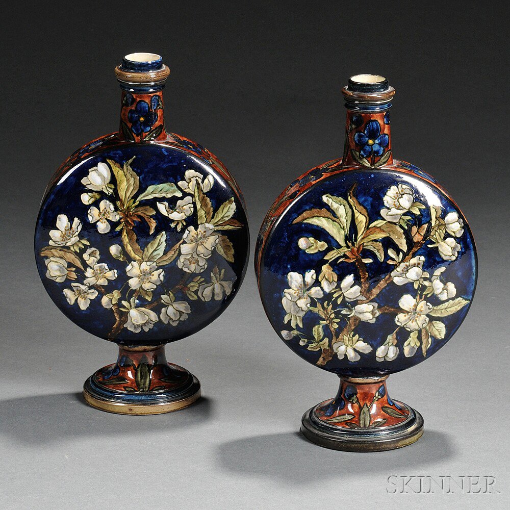 Appraisal: Pair of Doulton Lambeth Faience Moon Flasks England c by