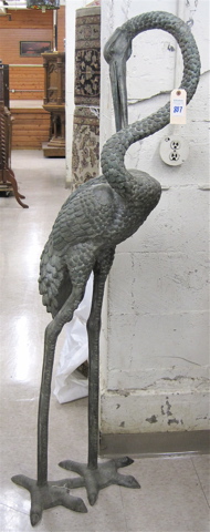 Appraisal: PATINATED VERDE BRONZE GARDEN CRANE cast in standing pose with