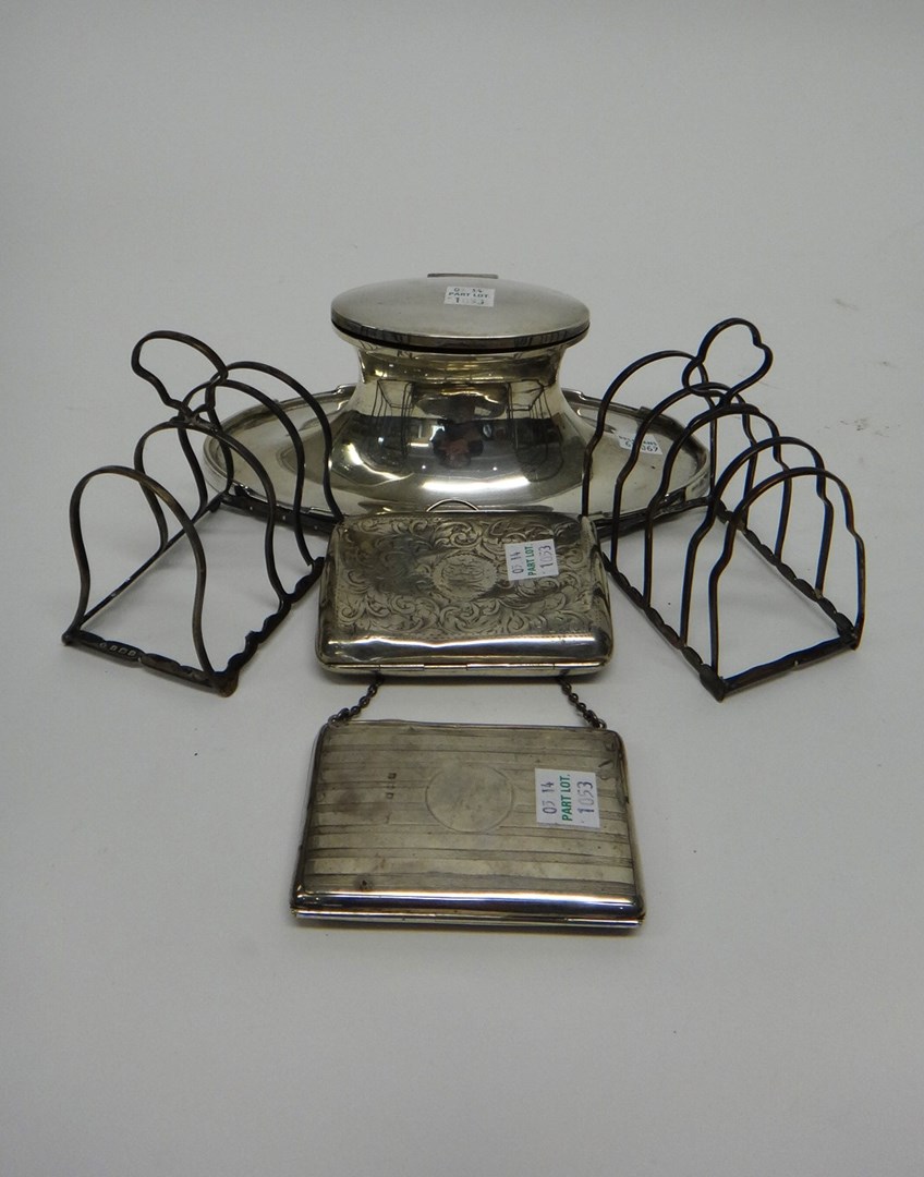 Appraisal: Silver comprising an oval hinge lidded inkstand with a weighted