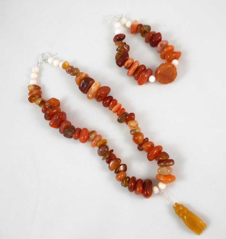 Appraisal: TWO ARTICLES OF CARNELIAN JEWELRY including a inch necklace featuring