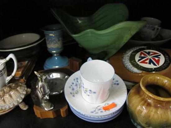 Appraisal: SHELF INCL ART GLASS WADE TORTOISE BUTTER DISH REGAL POTTERY