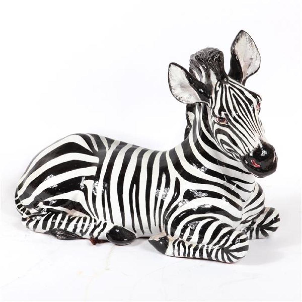 Appraisal: ITALIAN CAPODIMONTE LARGE ITALIAN TERRACOTTA HAND PAINTED RECUMBENT MALE ZEBRA