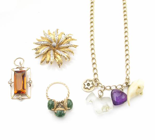 Appraisal: A collection of gold diamond gem-set and stone jewelry including