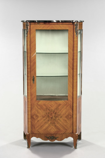 Appraisal: French Brass-Mounted Kingwood and Marquetry Bowfront Salon Vitrine first quarter