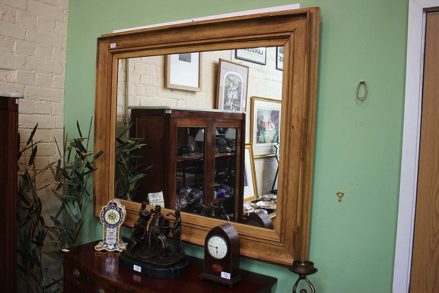 Appraisal: A LARGE RECTANGULAR PINE FRAMED WALL MIRROR cm x cm