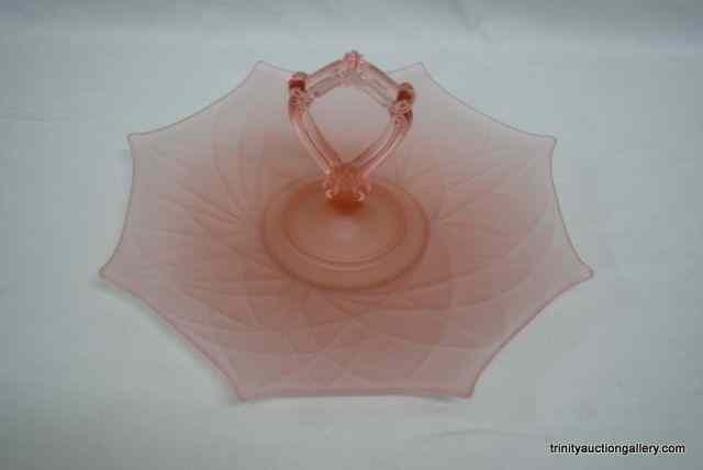 Appraisal: 's Lancaster Glass Pink Frosted Tidbit TrayProduced during the depression