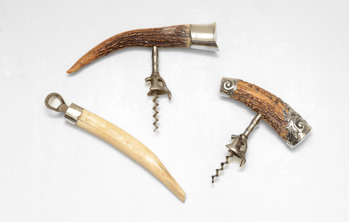 Appraisal: IVORY STAG HORN HANDLE CORKSCREWS BOTTLE OPENER pieces total to