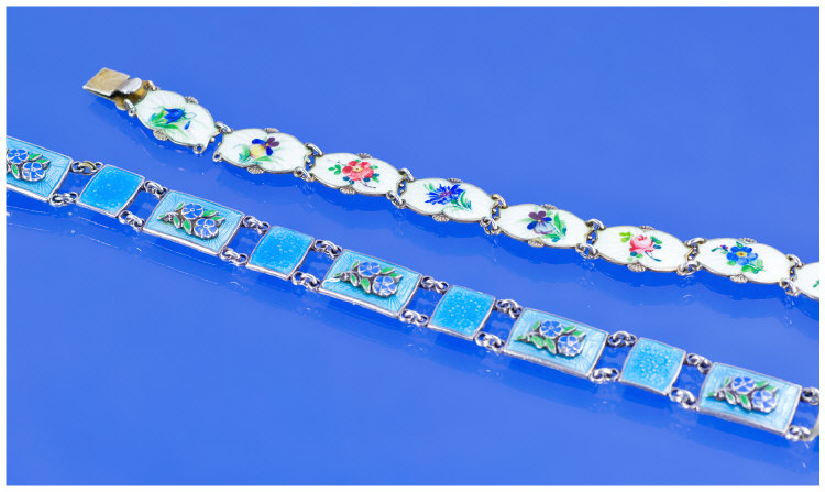 Appraisal: Danish Silver Enamelled Bracelet Showing Eight Enamelled Panels Of Various