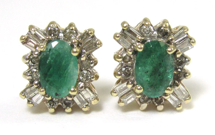 Appraisal: PAIR OF EMERALD AND DIAMOND EARRINGS each k yellow gold