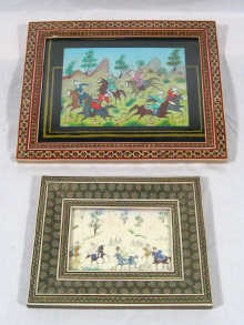 Appraisal: Two Persian pictures one of a lion hunt the other