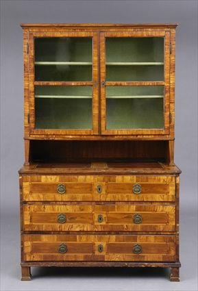 Appraisal: SOUTH GERMAN INLAID WALNUT BOOKCASE CHEST OF DRAWERS The upper