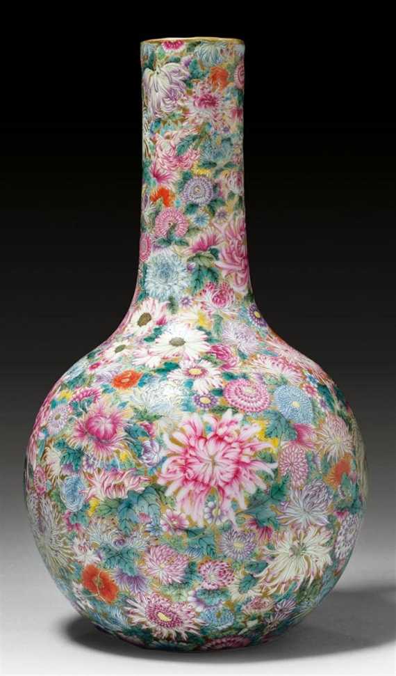 Appraisal: A FINE MILLE FLEURS GLOBULAR VASE WITH ORIGINAL BOX China