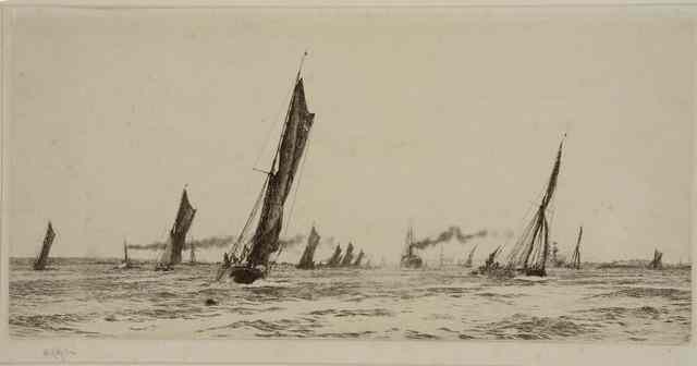 Appraisal: WILLIAM LIONEL WYLLIE - A busy shipping scene etching pencil