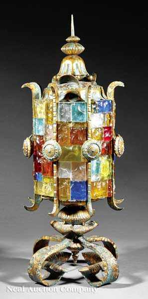 Appraisal: A Jordanian Gilt and Patinated Bronze and Cast Glass Lamp