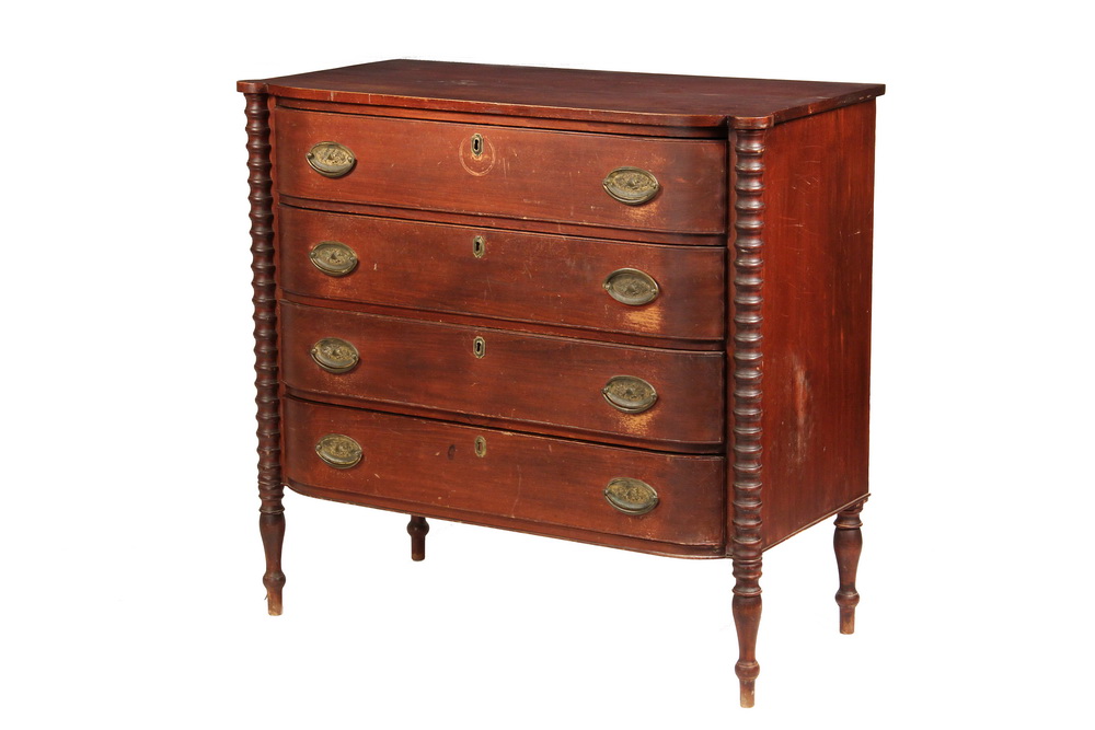 Appraisal: MAINE DRESSER - Country Sheraton Bow Front Four-Drawer Chest in