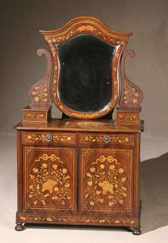 Appraisal: Dutch Neoclassical Style Stained Marquetry Walnut Mirrored Dressing Cabinet Last