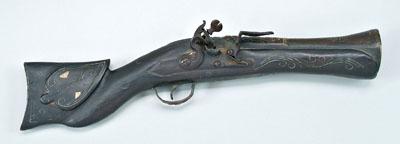 Appraisal: Flintlock blunderbuss carved and wire inlaid stock probably Turkish th