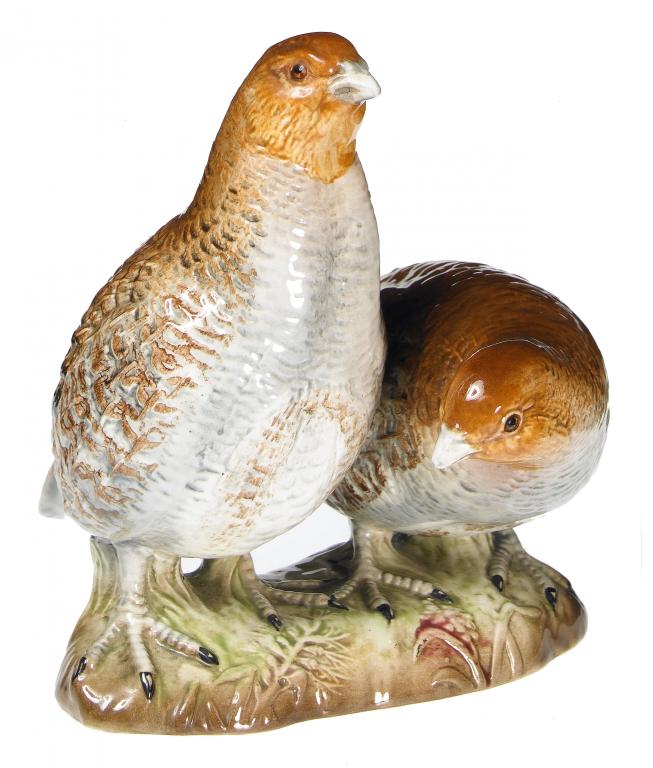 Appraisal: A JOHN BESWICK EARTHENWARE GROUP OF PARTRIDGES MODELLED BY ALBERT