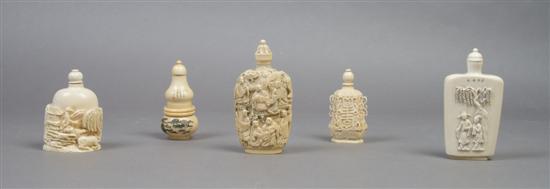 Appraisal: A Group of Five Ivory Snuff Bottles Height of tallest