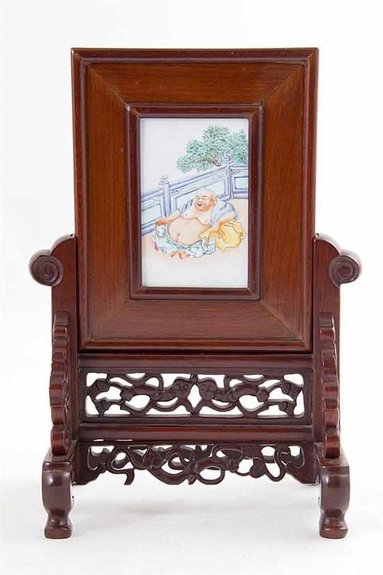 Appraisal: Chinese famille rose porcelain plaque mounted as table screen th