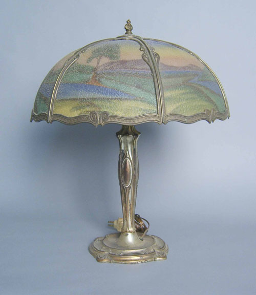 Appraisal: Early th c table lamp with reverse painted shade h