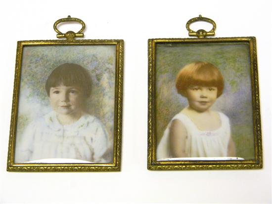 Appraisal: Two c 's miniature portraits watercolor on white opaque glass