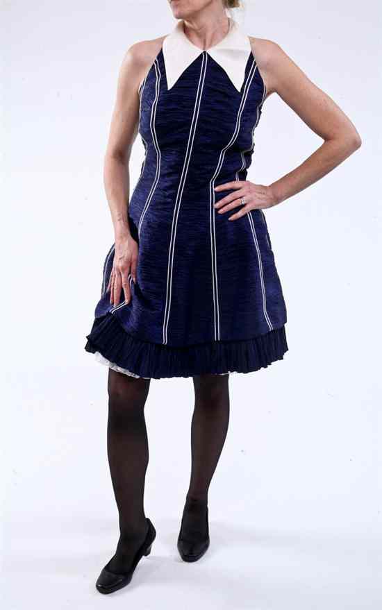 Appraisal: JACQUES FATH NAVY AND WHITE RUCHED HALTER DRESS Numbered Navy