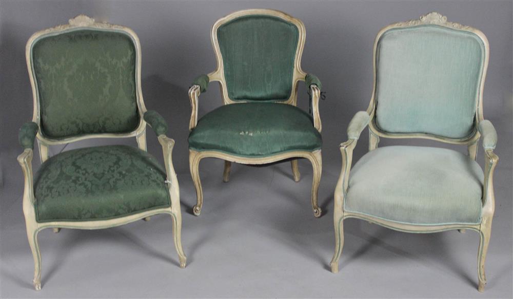 Appraisal: PAIR OF LOUIS XV STYLE FAUTEUILS TOGETHER WITH A SIMILAR