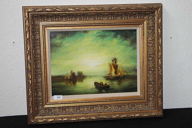 Appraisal: C Chaplin th Century Ships under atmospheric sky signed oils