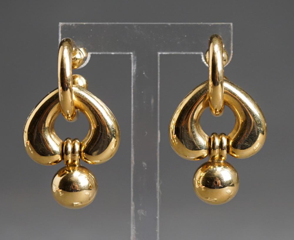 Appraisal: Pair of -Karat Yellow-Gold 'Doorknocker-Style' Pendant Pierced Earrings dwt L