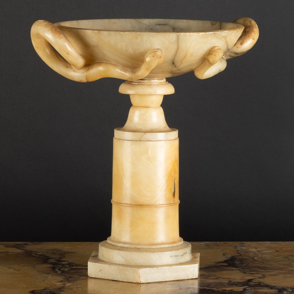 Appraisal: Alabaster Tazza with Snake Handles x x in The Neoclassicist